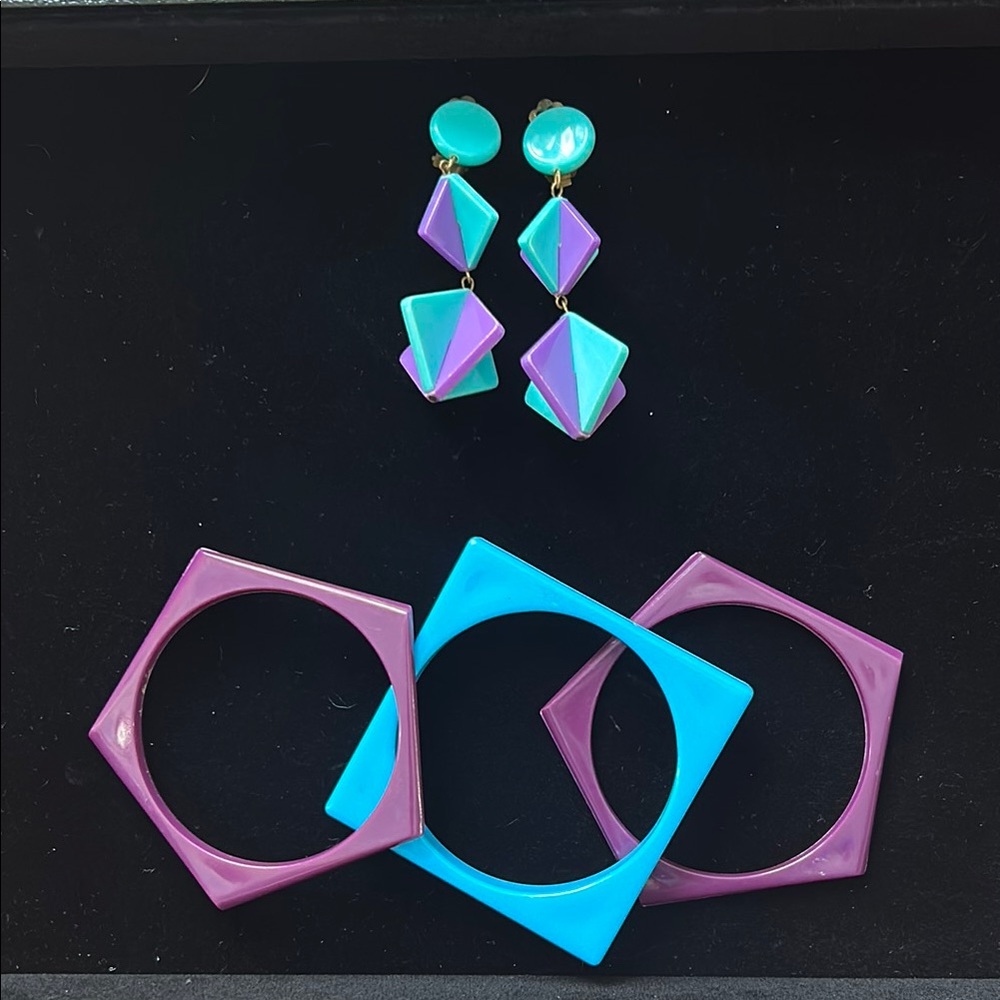 Colorful Geometric Earrings and Bangles Set
